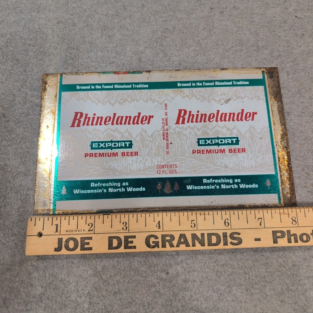 Vintage Rhinelander Export Premium Beer Metal Flat Sheet Jos Huber Brewing Co WI - Picture 2 of 3